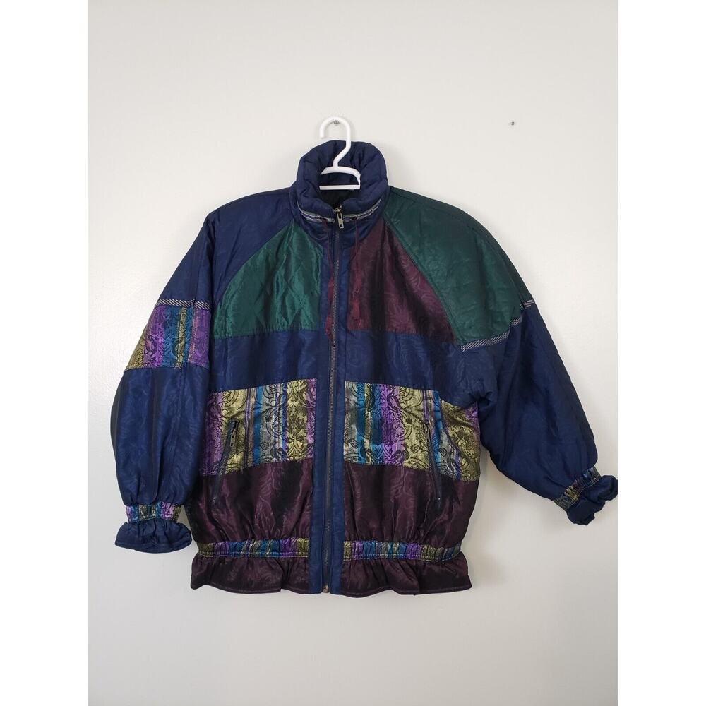 (J5) VTG 80s Outer Gear Womens Jacket Size M Retro Puffer Nylon Patchwork